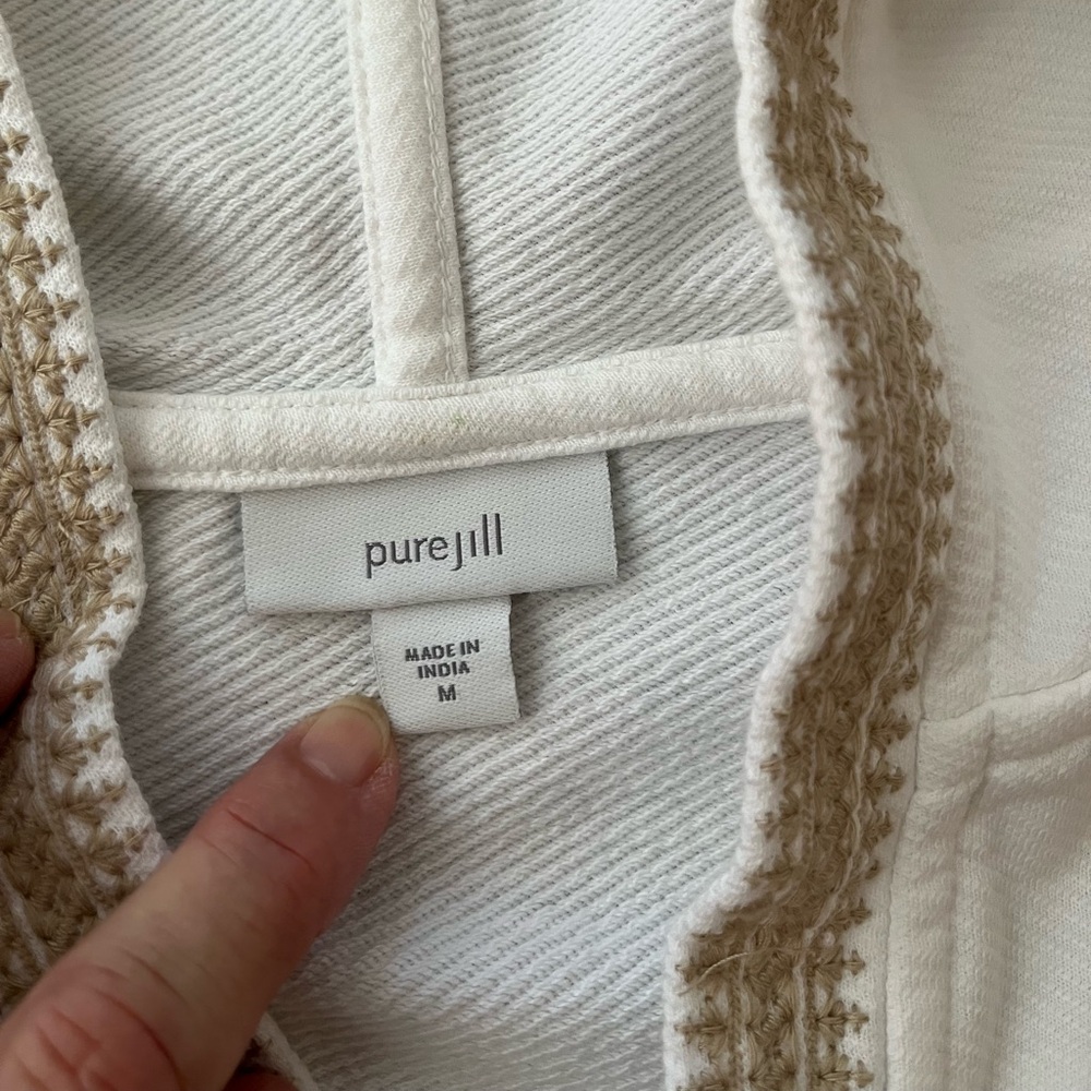 Women’s Pure Jill cream cotton boho resortwear pull over hood tunic. Medium - Picture 8 of 16